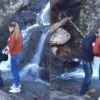 Video: Woman drops ring in river after proposal at waterfall