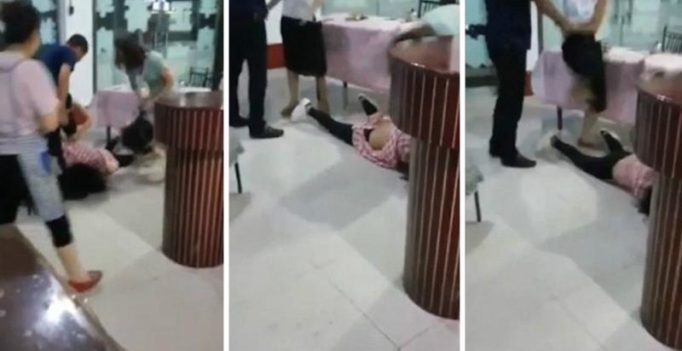 Video: Hilarious moment 2 furious wives attack a woman at restaurant in China