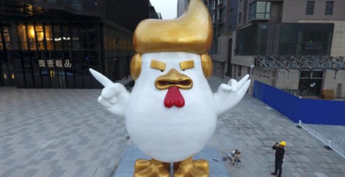 China factory hatches giant inflatable Trump chickens