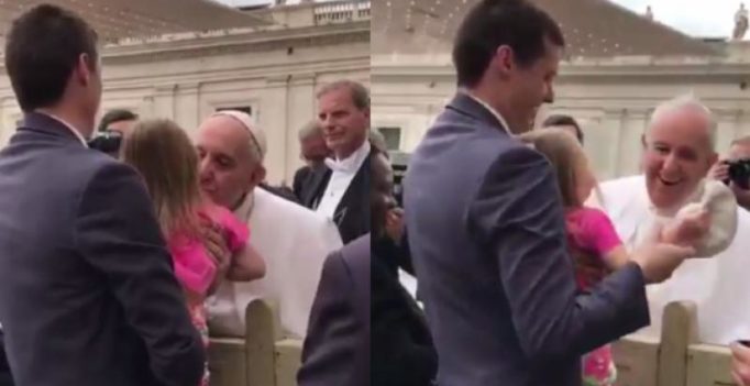 This child snatching the Pope’s hat is the happiest thing you will see today