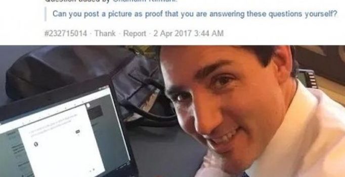Justin Trudeau replies to Quora user with photo after she asked for proof