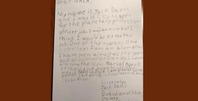 Guardian of the Galaxy: Little boy writes adorable job letter to NASA