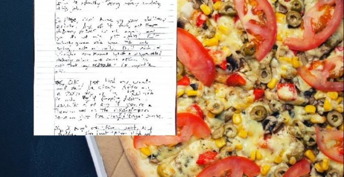 Girl receives creepy note from pizza delivery guy for not tipping
