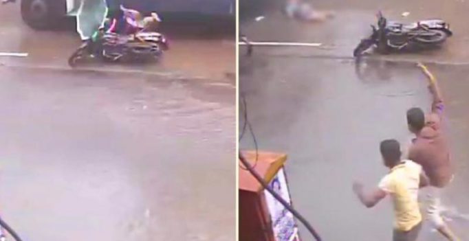 On CCTV, woman falls off bike, crushed under speeding bus in Mumbai rains